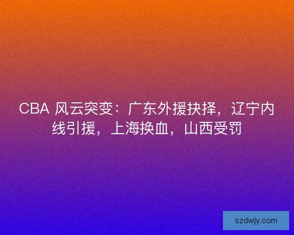 CBA 风云突变：广东外援抉择，辽宁内线引援，上海换血，山西受罚