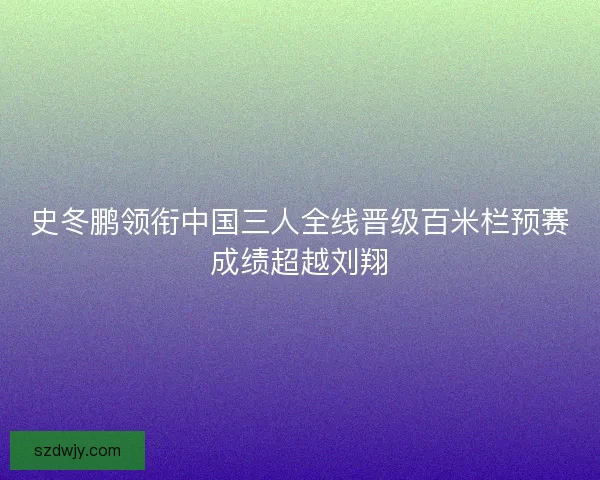 史冬鹏领衔中国三人全线晋级百米栏预赛成绩超越刘翔