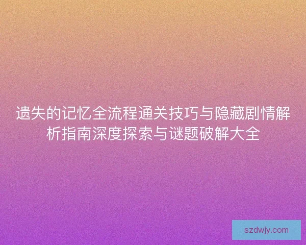 遗失的记忆全流程通关技巧与隐藏剧情解析指南深度探索与谜题破解大全